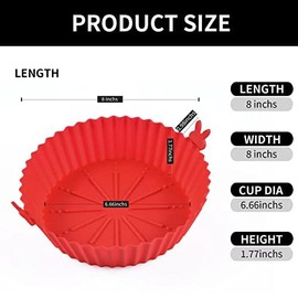 Aokinle 2 PCS Red Pack Air Fryer Silicone Pot, 8inch Air Fryer Silicone Pot, Reusable Baking Tray Oven Accessories, Food Grade Silicone Airfryer Basket Pot