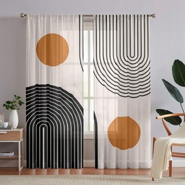 Siwacline Semi Sheer Mid Century Modern Curtains Abstract Geometric Balance Shapes Rainbow Sun Circles Boho Light Filtering Rod Pocket Curtains for Bedroom Living Room(52" W x 96" L, 2 Panels)