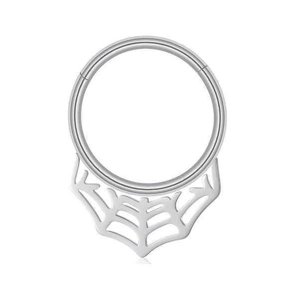 MOQIKAKA 16g 8mm Spider Web Septum Rings, Surgical Steel Halloween