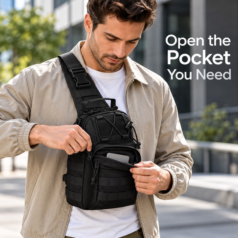 Tactical Sling Bag for Hands-Free Carry – Multiple Zippered Compartments