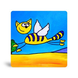 Sunlight Art "Flying Cat Suncatcher 11"x11" Window Panel, Brings the Fun of the Flying Cat Painting to Life in a Beautiful Window Display for Kids of All Ages, Similar to Stained Glass Art