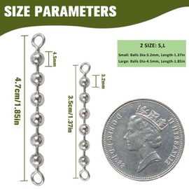 20 Pack Fishing Bead Chain Swivels Stainless Steel Catfish Swivels Fishing Balls Chain Swivels Catfish Tackle Catfish Rig Fishing Gear Freshwater Saltwater