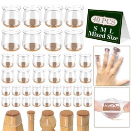 40 Pcs, Chair Leg Floor Protectors for Hardwood Floors, Felt Furniture Pads Silicone Chair Socks Leg Caps Covers,Furniture Protectors (20-Small,12-Medium,8-Large Assorted Size Fit Diameter 0.6"-3.2")