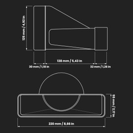 220 x 55 mm / 22 x 5.5 cm Rectangular Pipe Connector for Round Pipe - 125 mm / 12.5 cm - Connection - Ventilation System, Heating, Cooling - Ventilation Element for Limited Space