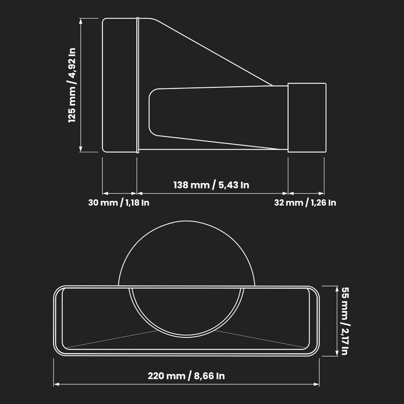 220 x 55 mm / 22 x 5.5 cm Rectangular