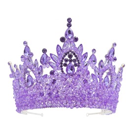 Purple Crowns for Women Tall Princess Birthday Tiaras Lavender Crystal Gemstones Light Purple Tiaras for Quinceanera Pageant Wedding Prom Costume Cosplay