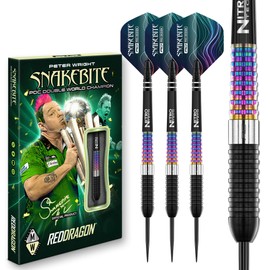 RED DRAGON Darts – Professional Player – Peter Wright Snakebite Corra 22g - 90% Tungsten Steel tip Darts Set with Dart Flights and Dart Shafts (Stems)