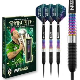 RED DRAGON Darts – Professional Player – Peter Wright Snakebite Corra 22g - 90% Tungsten Steel tip Darts Set with Dart Flights and Dart Shafts (Stems)