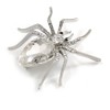 Statement Clear Crystal Spider Brooch In Silver Tone - 55mm