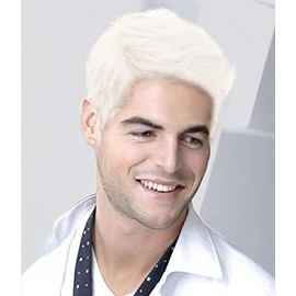 White Wig Men's Short Hair Wigs Synthetic Layered Fluffy Daily Cosplay Costume Men's White Wig