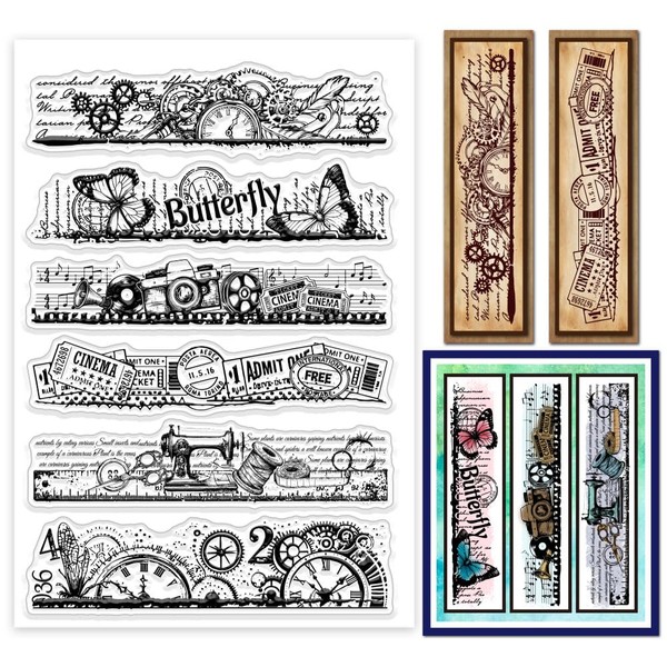 GLOBLELAND Vintage Collage Border Bookmark Clear Stamps Retro Background Bookmark