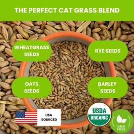 ZESTIGREENS Organic Cat Grass Seeds - 1 lb Non-GMO Blend of Wheat, Oats, Rye & Barley for Indoor Cats | Seeds Come in Food Grade Container with Lid for Easier Scooping & Keeping Fresher
