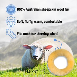 Andalus - Funda para volante de lana larga australiana de piel de oveja larga, antideslizante, 15 pulgadas, esponjosa, ofrece una sensación de felpa, funda para volante de piel de oveja ecológica (beige)