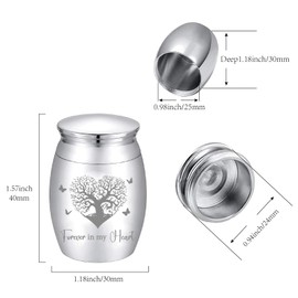 CREATCABIN Small Tree of Life Urn Forever in My Heart Urn Silver Metal Alloy Human Pet Memorial Butterfly Cremation Ashes Keepsake Holder Container with Bag Spoon Cloth for Funeral Burial 1.6" x 1.2"