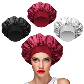 3 Pezzi Cuffia Seta per Ricci Bonnet Notte per Dormire, Cura dei Capelli e Della Pelle, Lavare il Viso, Maschera Facciale Idroterapia Sesso Femminile (Rosso Nero Grigio)
