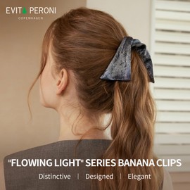 EVITA PERONI Bow Banana Clips, Adjustable Fabric Ponytail Hair Clips Large Claw Clips Elegant Hair Accessories for Women, Black