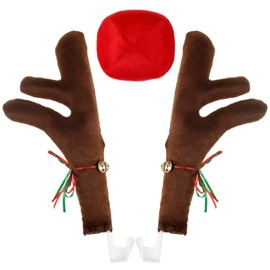 COLORCASA Car Reindeer Antlers & Nose - Window Roof-Top & Grille Rudolph Reindeer Jingle Bell Christmas Costume - Auto Accessories Decoration Kit Best for Car SUV Van Truck, Xmas Gift Set (Brown)