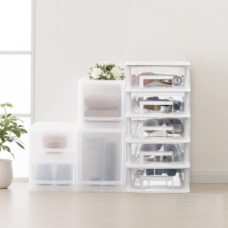 Operitacx 5 Plastic Storage Drawers, Multifunctional Clear Storage Drawers Tower