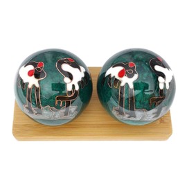 Top Chi Chiming Crane Baoding Balls with Bamboo Stand. (Small 1.4 Inch)