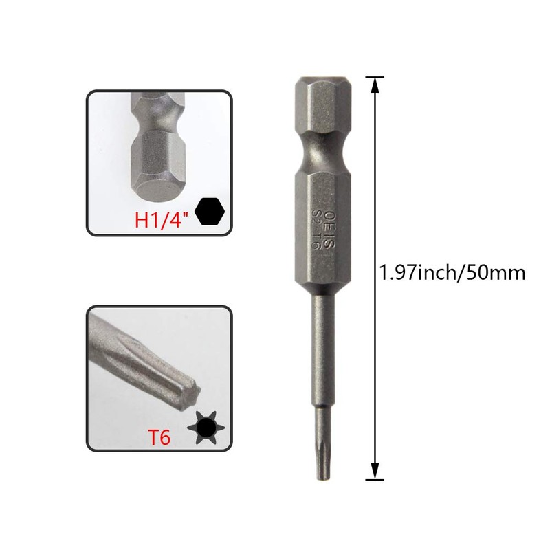 Utoolmart T6 Magnetic Torx Screwdriver Bits, 1/4" Hex Shank 2"