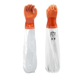 SHOWA Atlas 640 Full Arm Double Dipped PVC Chemical Resistant Safety Glove with Cotton Liner, 26" Length, Large (12 Pair)