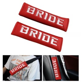 Unbranded X2 JDM BRIDE Red Leather Look Car Seat Belt Cover Shoulder Pad Cushion Universal