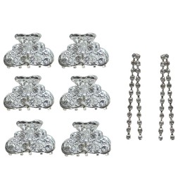 Set of 7 Bridal Package 6 Silvery White Mini Hair Claws Plus 1 Pair of Crystal Streamer Earrings 6-1-steamers