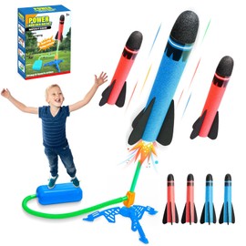 technodry Rocket Launcher for Kids - 4pcs Foam Rockets Toy Launcher Playset for Boys Girls, Safe Stomp Rocket for Kids, Outdoor Garden Toys, Easy Assembly, Fun Educational Gift for Children Age 3+