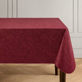 Elrene Home Fashions Camile Floral Damask-Scroll Water- and Stain-Resistant Vinyl Tablecloth with Flannel Backing, 60 Inches X 84 Inches, Rectangle, Brick