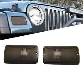 KYYET Compatible with 1997-2006 Jeep Wrangler Driver and Passenger Side Turn Signal Side Marker Light Lens Housing Replace for 55157033AA 55157032AA ;(Smoke Lens)