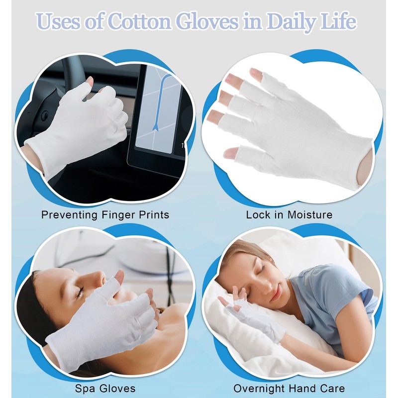 4 Pairs Eczema Gloves, Fingerless Cotton Gloves for Dry Hands,