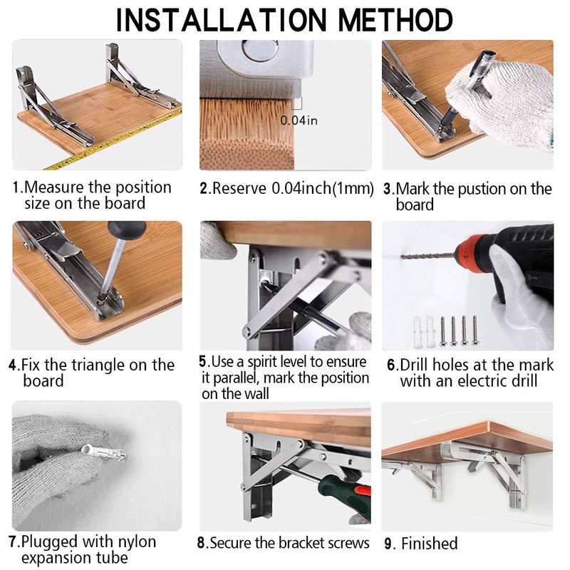DMSL Folding Shelf Bracket 14 ", Heavy Duty Stainless Steel