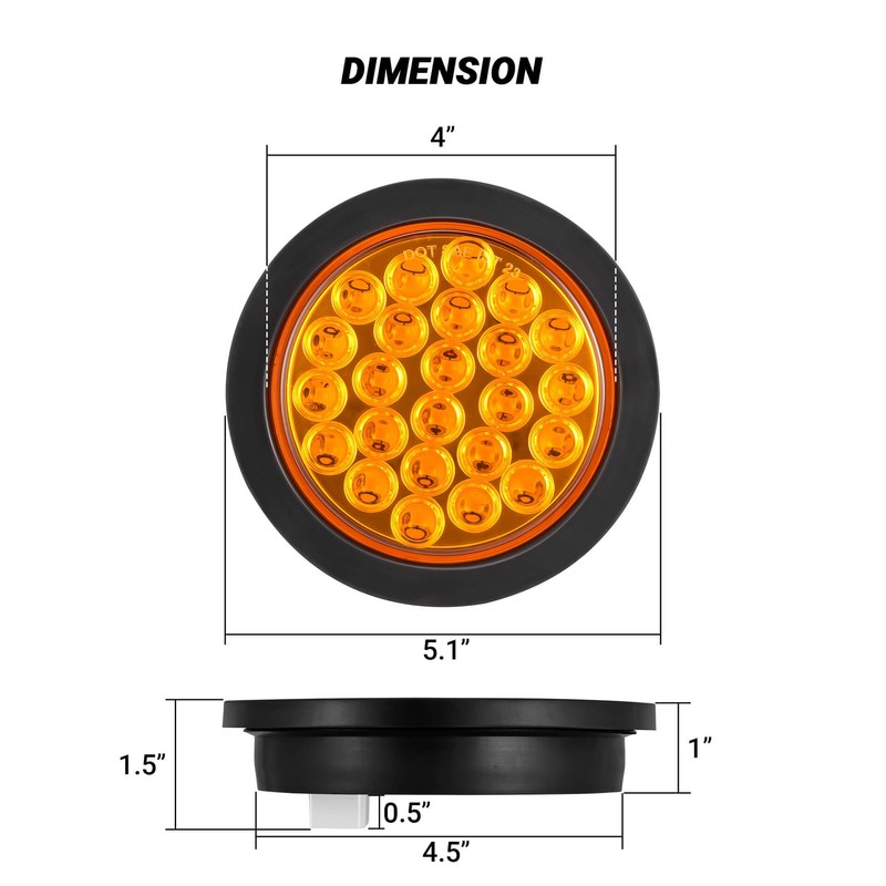 XtraGlow 4 Inch Round Amber LED Strobe Lights 24LEDs Tail