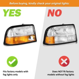 WEELMOTO Headlight with Fog Lights Only for 1998-2004 GMC Sonoma / S15 Headlights Assembly Compatible with 1998-2001 Oldsmobile Bravada / 1998-2001 GMC Jimmy Replacement Fits factory models