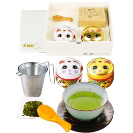 Arahataen Tea Infuser Gift Shizuoka Tea Brand Fukamushi Tea Maneki Neko Can 2 x 2 Tea Strainer, Luxury Gift Box, Shizuoka Tea, Shizuoka Deep Mushi Tea, Suzuko Tea Strainer, Gift Set, Green Tea, Tea
