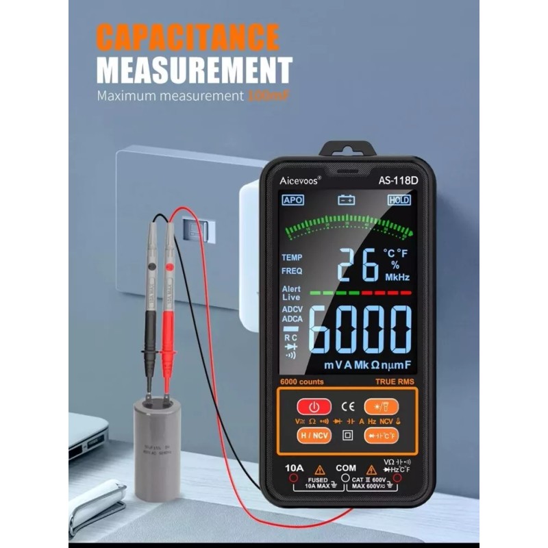 Aicevoos AS-118D Smart Digital Multimeter Auto-Ranging Voltmeter 600V/10A,Ohm,T