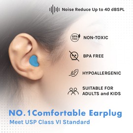 Ear Plugs for Sleeping, Acousdea Reusable Moldable Silicone Ear Plugs, Waterproof, Suitable for Snoring, Swimming, Working, Studying, Noise Cancelling up to 40 dBSPL, Mix with Carry Case, 12 Pairs