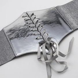 GNAUMORE Women's Wide Corset Belt, Women's Gothic, Retro Corset Belt, Women's Belt, Elastic Belt, Underbust Corset Women, Corset Elastic Waist Belt, Silver, silver