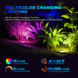 ALEDECO 8Pack RGB Low Voltage Landscape Lighting 3W LED 12V Outdoor Inground Lights Waterproof Well Lights with Connectors Color Changing Pahtway Light for Garden Yard Patio(RGB+W)