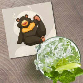 Unbranded Happy Black Bear Animal 4'' X 4'' Square Wooden Coaster