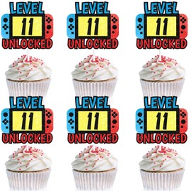 18 Pcs Video Game Level Up 11 Cupcake Toppers - Pixel Style Game Controller Decor for Kids Eleven Boys & Girls, Ideal for 11th Birthday, Gaming Party & Playful Party Supplies (11th)