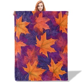Plistiz Fall Foliage Throw Blanket 50"x60", Vibrant Autumn Leaves Theme Blankets for Living Room Couch, Home Decor, Soft Flannel Seasonal Gifts for Adults and Women