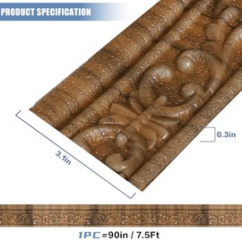 WADILE 90" x 3.1" Peel Stick Foam Molding Trim Self Adhesive, Crown Molding Wallpaper Border Flexible, 3D Wall Edging Lines Foam Baseboard, Wall Trim for Home, Brown, 1PC
