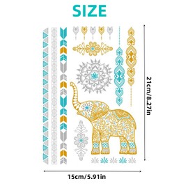 Festival Tattoos, 6 Sheets Temporary Tattoos, Metallic Flash Tattoos, Gold Temporary Tattoos, Waterproof Tattoo Stickers for Body Art, Festive Tattoos on Arms, Chest, Hind Legs