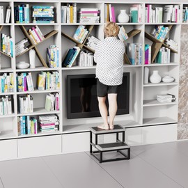 Step Stools for Adults Kids, Heavy Duty Sturdy Foot Stool with Non-Slip Mat, Metal Frame Hold Up to 500 Lbs Capacity for Kitchen Bathroom Bedroon, Cement Gray