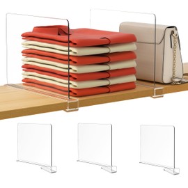 HBlife 3 Pack Clear Shelf Dividers, Vertical Purse Organizer for Closet Perfect for Sweater, Shirts, Handbags in Bedroom and Kitchen, Adjustable Acrylic Bookshelf for Organization