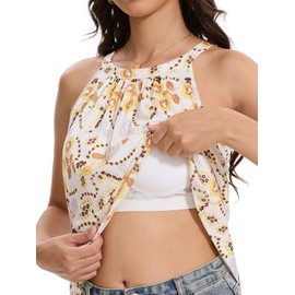 Orrpally Women Tank Tops Built in Bra Halter Tank Top Flowy Sleevless Padded Tank Top Small Flower XXXL