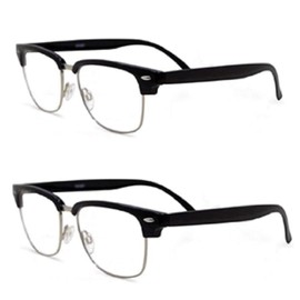 Pink Ribbon Shades, Inc. 2 Pair Semi Rimless Bifocal Lenses Reading Glasses Readers for Men and Women (Black/Black, 2.25)