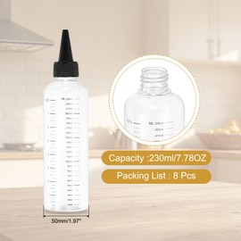 PATIKIL Botellas de plástico de 230 ml/8 oz con tapa negra, 8 unidades de botellas de dispensación redondas graduadas vacías para líquidos, transparentes