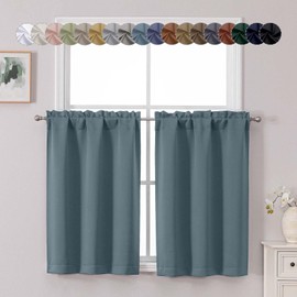 Chyhomenyc Stone Blue Short Blackout Curtains 36 Inch Length, Small Kitchen Curtain Tier Rod Pocket Half Window Curtains for Bathroom Basement Cabinet Camper RV Bunk, 2 PCS, Each 30" Wx36 L